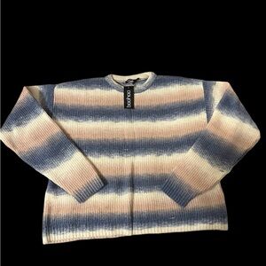 Boohoo Blue and Cream Striped Crewneck Sweater (Part of a Set)